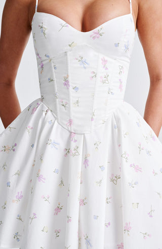 Analeigh Mini Dress - White Multi Floral Print - Napalia