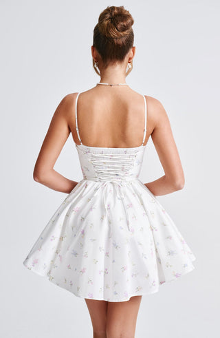 Analeigh Mini Dress - White Multi Floral Print - Napalia