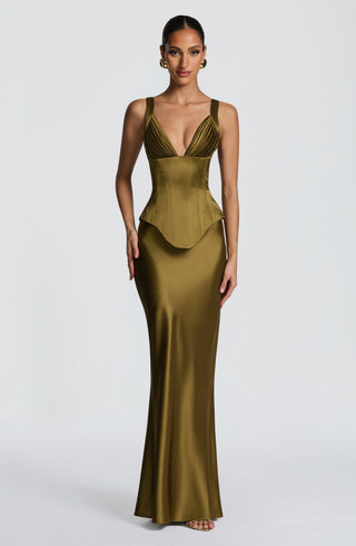Atlanta Maxi Skirt - Deep Olive - Napalia