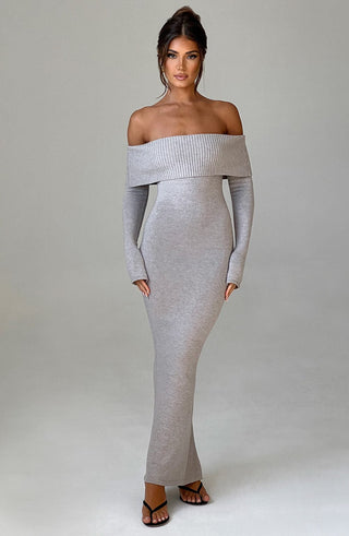 Beverley Knit Maxi Dress - Light Grey Marl - Napalia