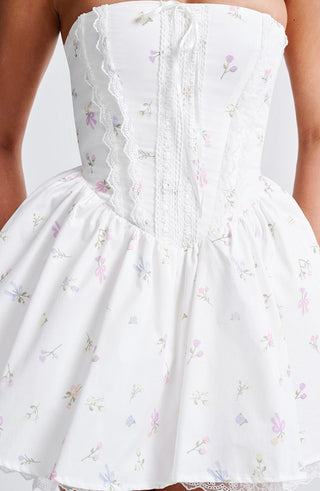 Evie Mini Dress - White Multi Floral Print - Napalia