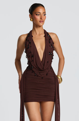 Melona Mini Dress - Plum Brown - Napalia