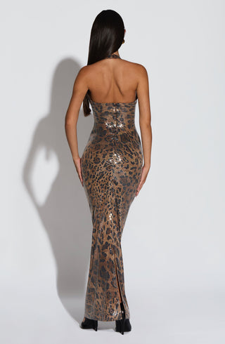 Morena Maxi Dress - Sequin Leopard Print - Napalia
