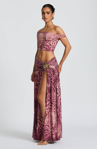 Saira Maxi Skirt - Magenta Orchid Print - Napalia